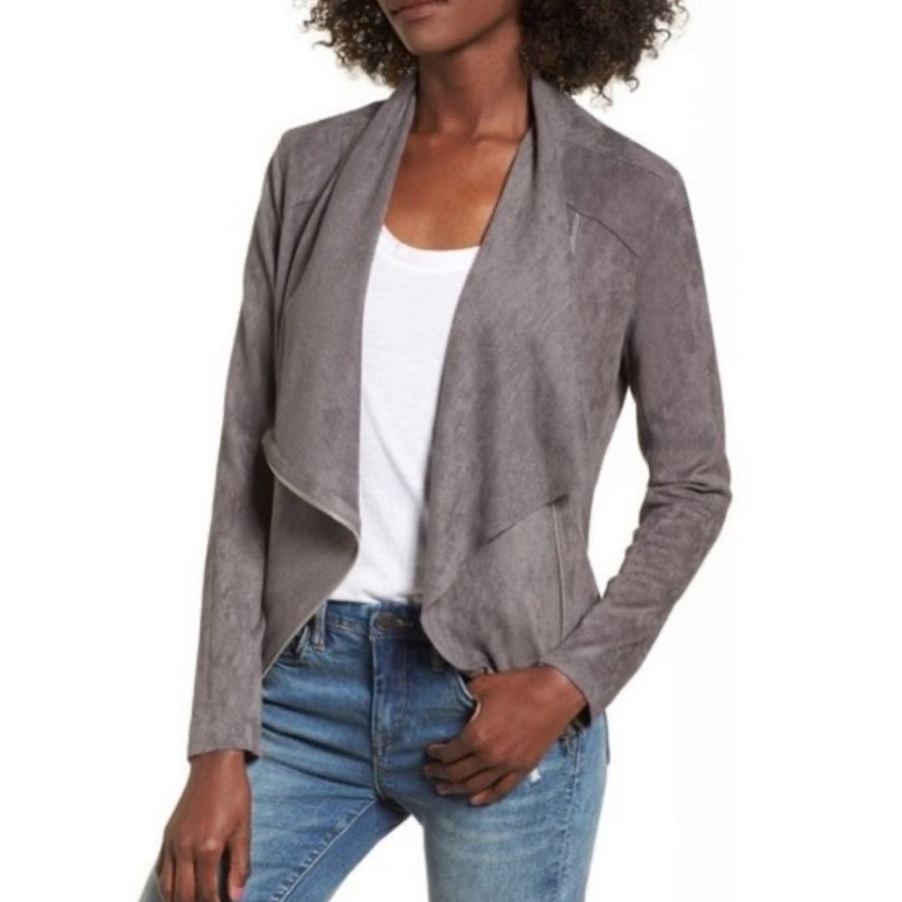 Blank NYC Faux Suede Jacket Draped Zip Up Gray Size L